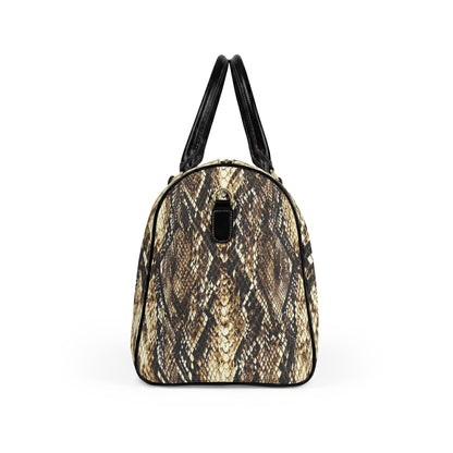 Python-Print Leather Travel Bag — Snake Skin Weekender Duffel