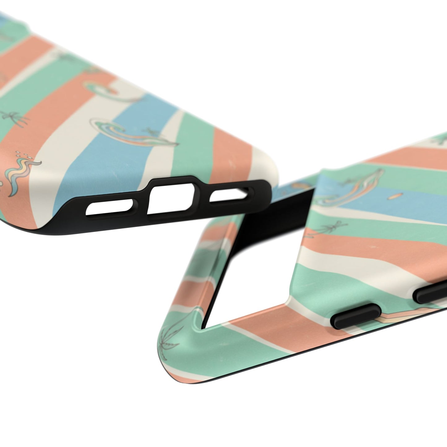 Retro Beach Stripes Phone Case — Sun, Waves & Palm Pattern Tough Case