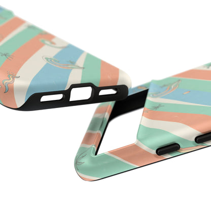 Retro Beach Stripes Phone Case — Sun, Waves & Palm Pattern Tough Case