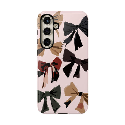 Bow Pattern Phone Case - Pink, Brown & Black Bows Protective Cover