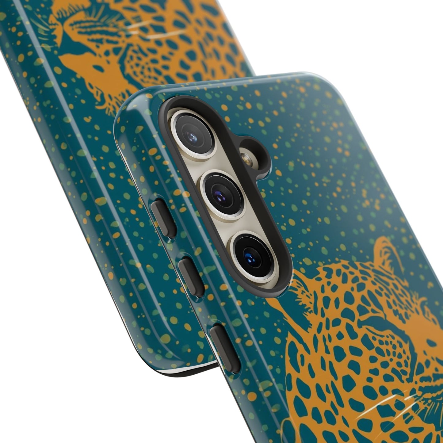 Leopard Spotlight Phone Case — Teal Gold Animal Print Protective Cover