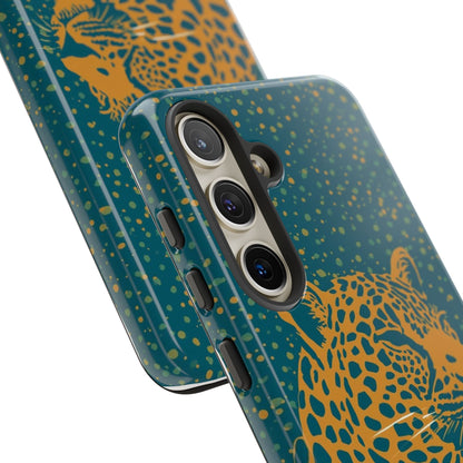 Leopard Spotlight Phone Case — Teal Gold Animal Print Protective Cover
