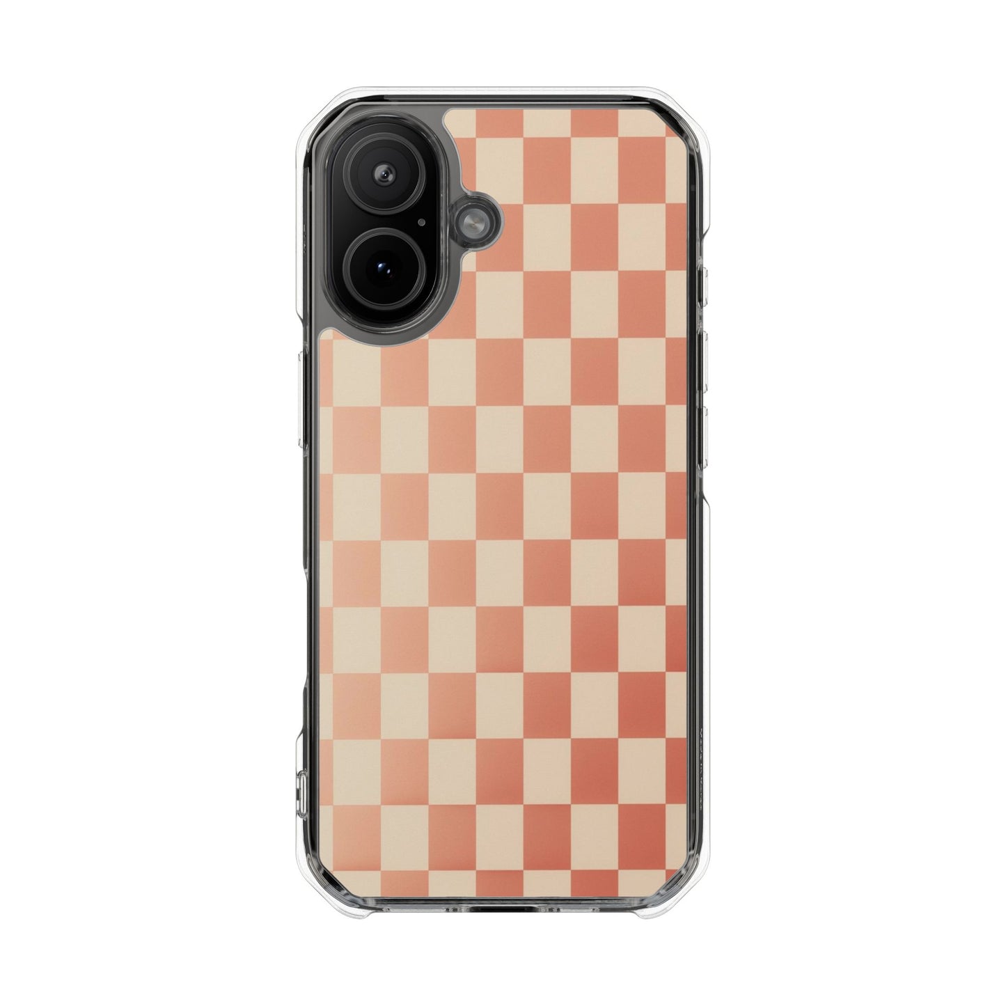 Clear Magnetic Phone Case — Peach Checkerboard Impact Protection