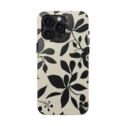 Tough Phone Case — Black Floral Silhouette Protective Cover