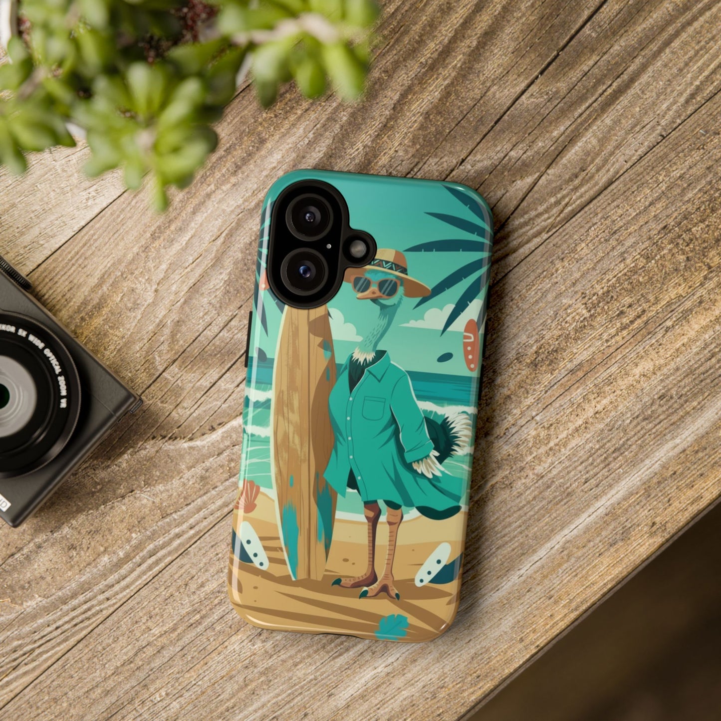 Phone Case — Retro Dressed Seagull Surfing Beach Illustration
