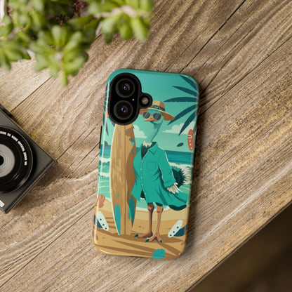 Phone Case — Retro Dressed Seagull Surfing Beach Illustration
