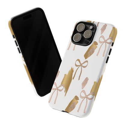 Phone Case — Gold Brushstroke & Blush Bow Pattern