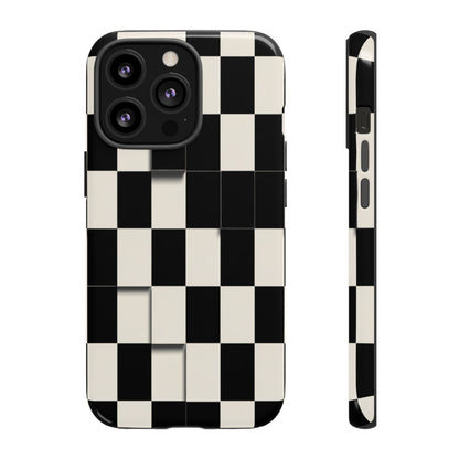Checkerboard Tough Phone Case — Classic Black & Cream Grid Protective Cover