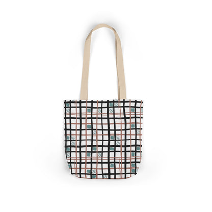 Checked Canvas Tote Bag with Color-Block Straps — Stylish Everyday Market Bag