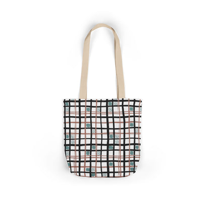 Copy of Checked Canvas Tote Bag with Color-Block Straps — Stylish Everyday Market Bag