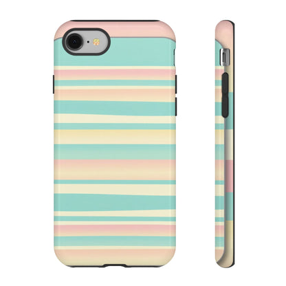 Pastel Striped Tough Phone Case — Mint, Peach & Cream Protective Cover
