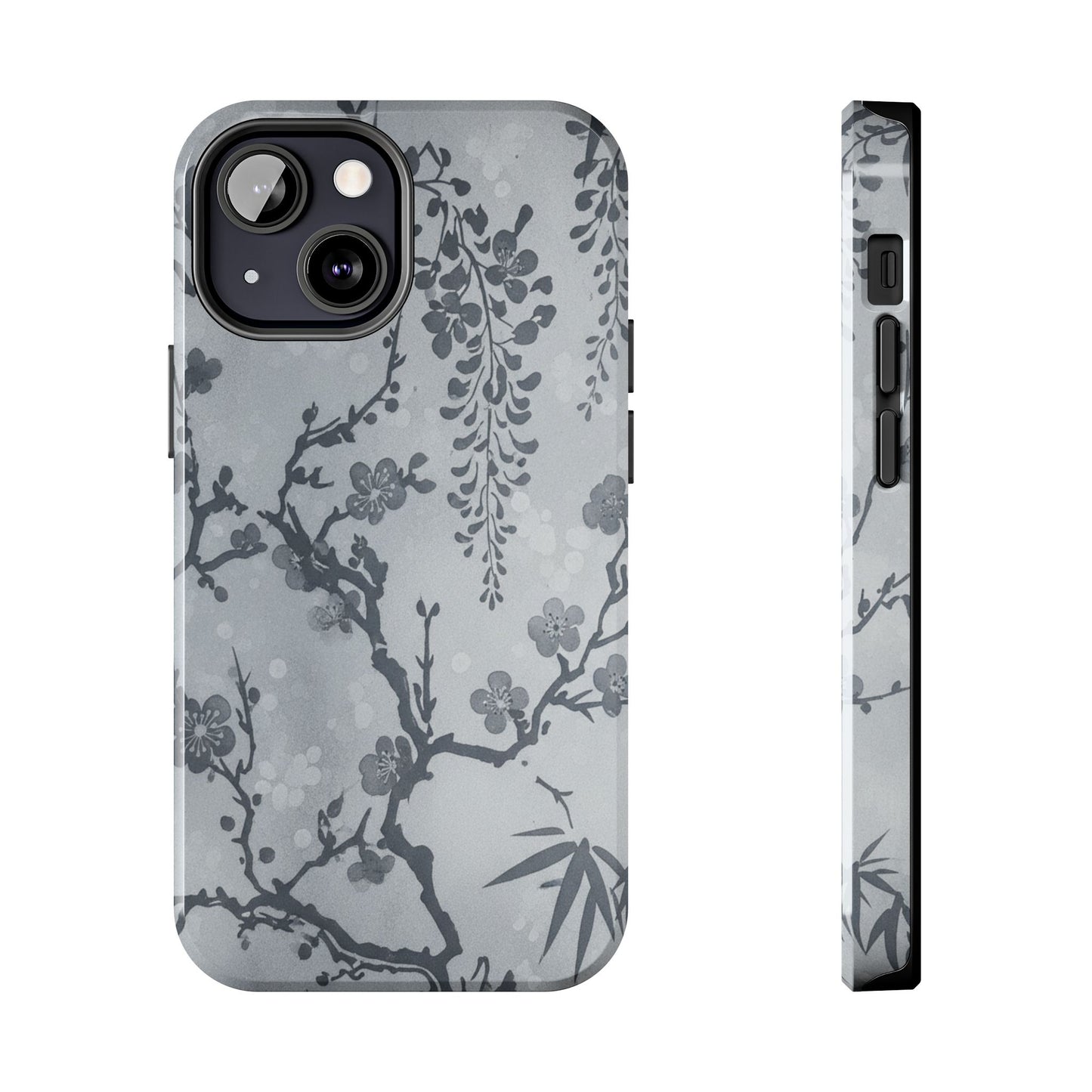 Tough Phone Case — Gray Cherry Blossom Ink Floral Design