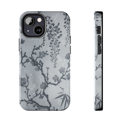 Tough Phone Case — Gray Cherry Blossom Ink Floral Design