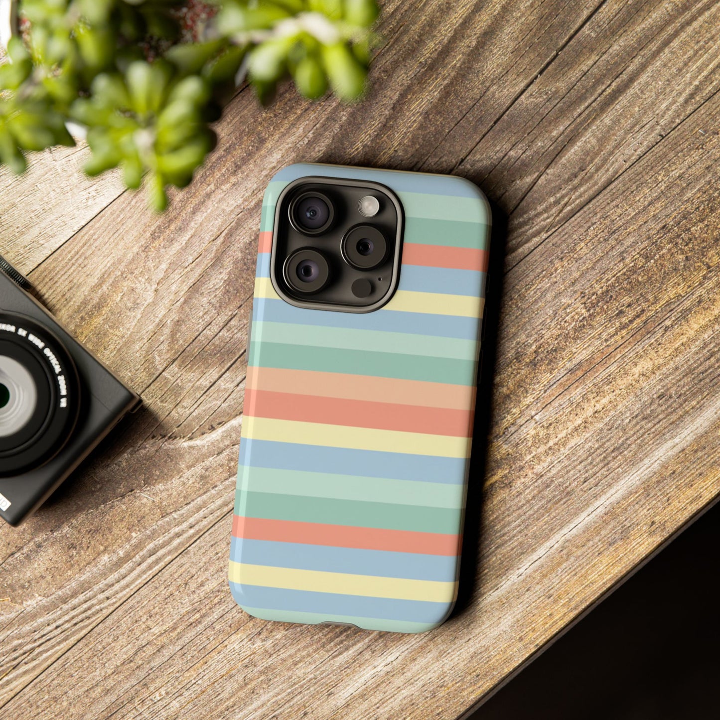 Pastel Striped Phone Case — Retro Horizontal Multi-Color Tough Case