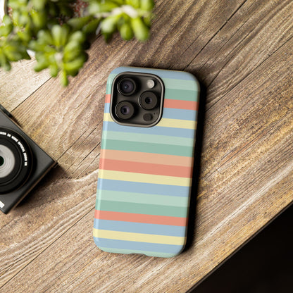 Pastel Striped Phone Case — Retro Horizontal Multi-Color Tough Case