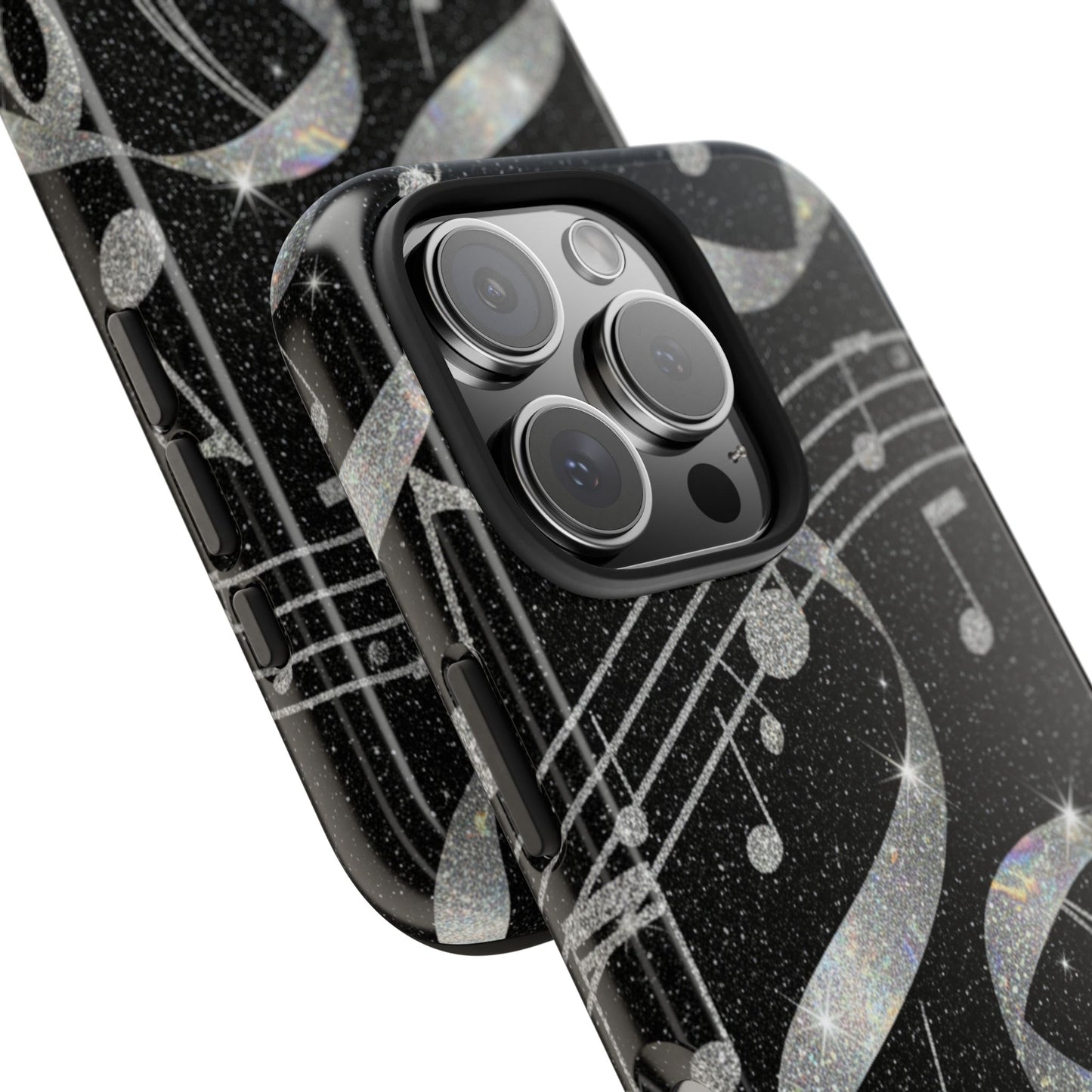 Musical Notes Tough Phone Case – Glitter Black Musician Phone Cover