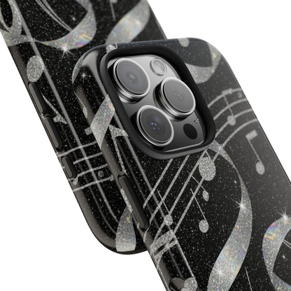 Musical Notes Tough Phone Case – Glitter Black Musician Phone Cover