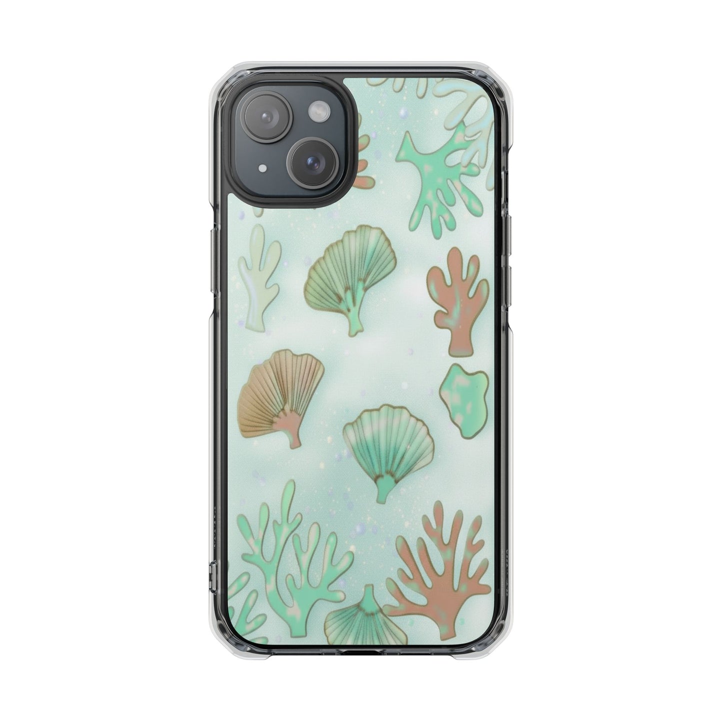 Clear Magnetic Phone Case — Seashell & Coral Beach Design