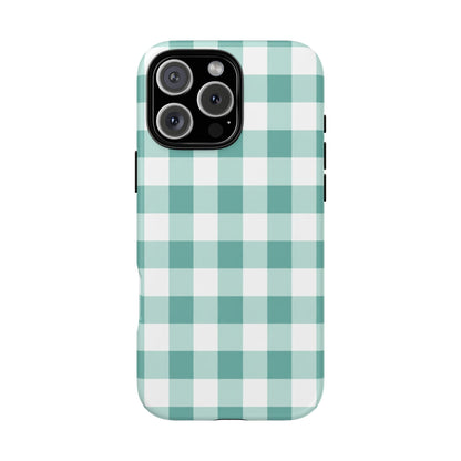 Mint Green Buffalo Check Tough Phone Case — Durable Plaid Protective Cover