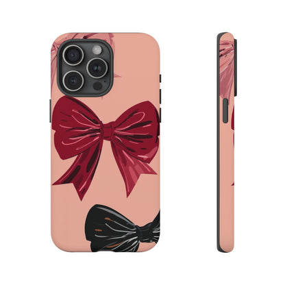 Bow Pattern Tough Phone Case — Pink, Red & Black Decorative Bows