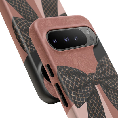 Bow Stripe Tough Phone Case – Pink Mauve Protective Cover