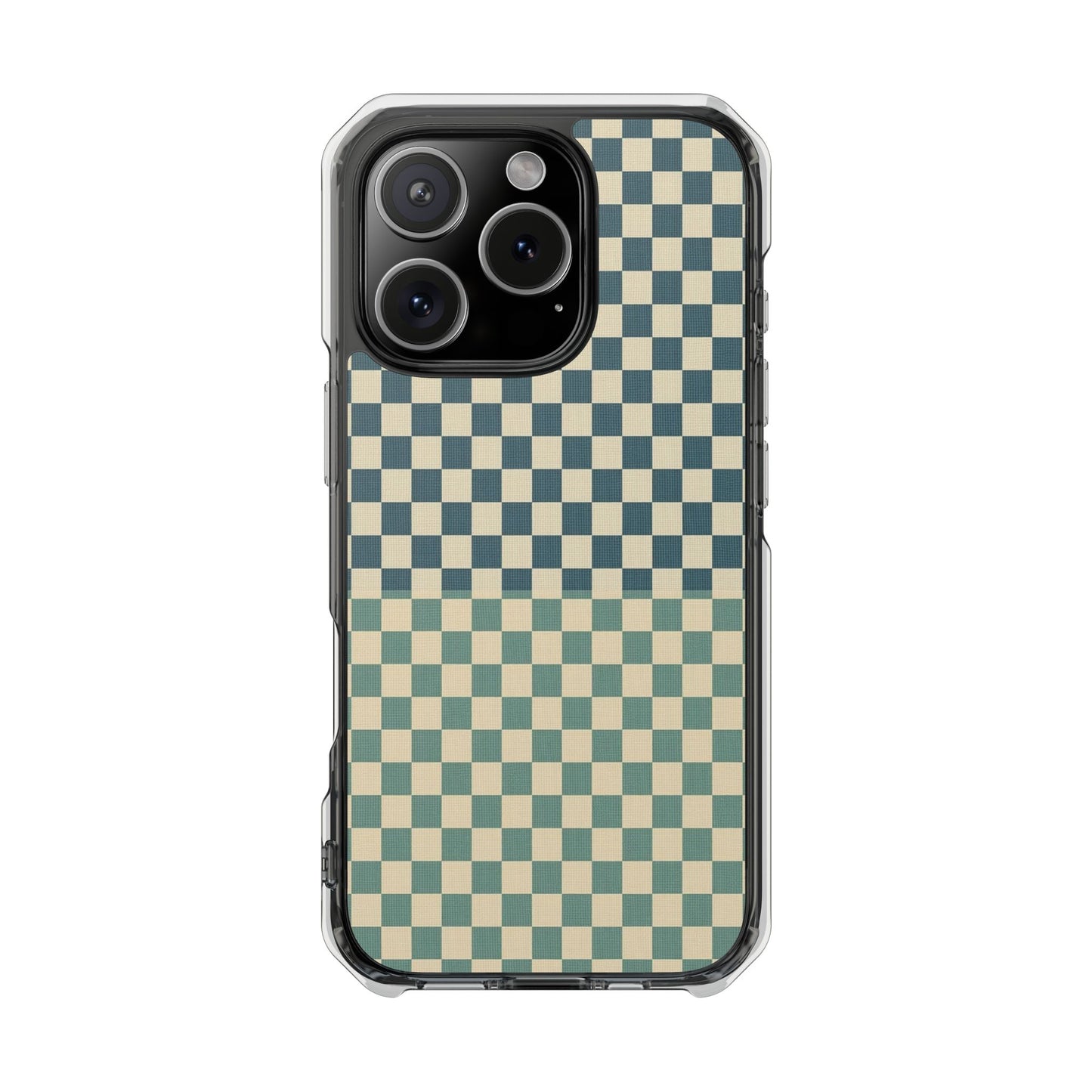 Clear Magnetic Phone Case — Vintage Green Checkerboard Protective Cover