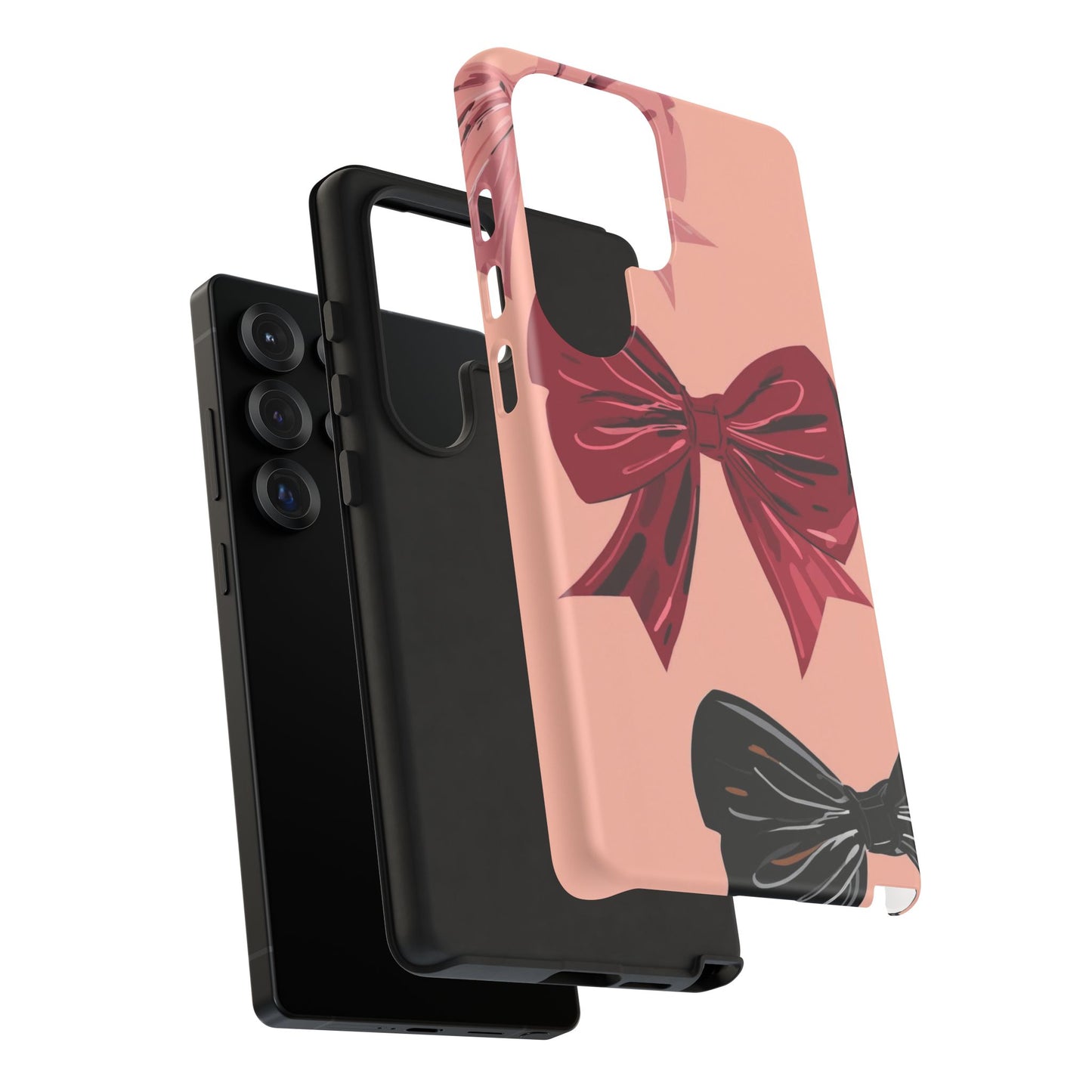 Bow Pattern Tough Phone Case — Pink, Red & Black Decorative Bows