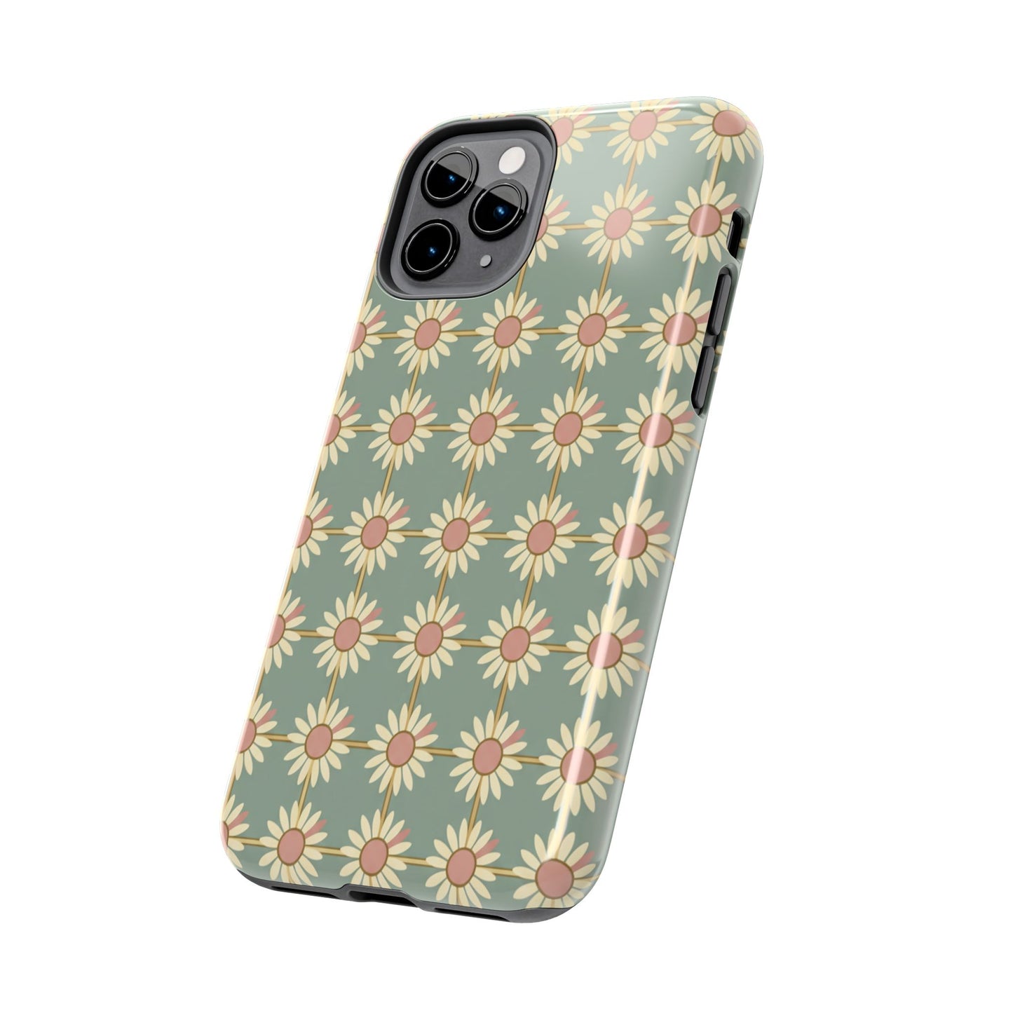 Daisy Pattern Tough Phone Case — Retro Floral Protective Cover