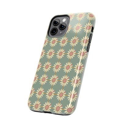 Daisy Pattern Tough Phone Case — Retro Floral Protective Cover