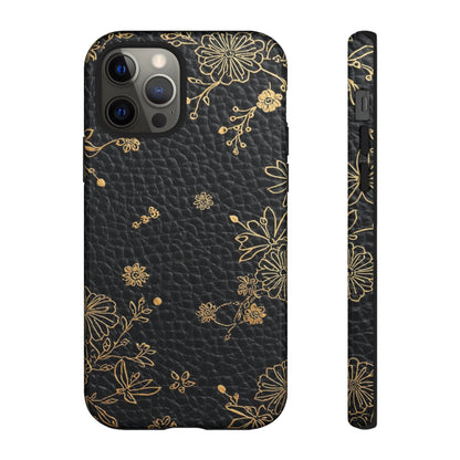 Floral Gold Foil Leather Texture Tough Phone Case