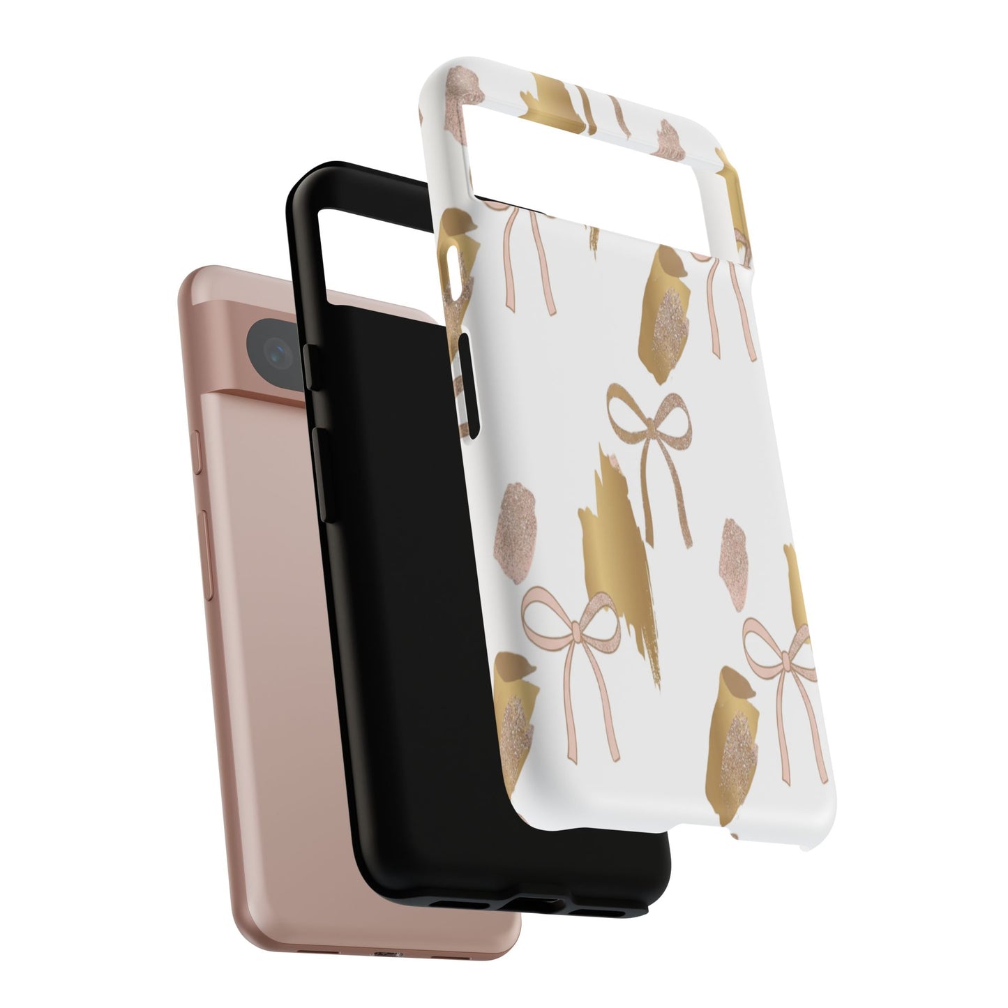 Phone Case — Gold Brushstroke & Blush Bow Pattern