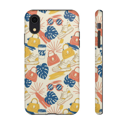 Tough Cases: Retro Summer Pattern Phone Case – Sunglasses, Sneakers & Tropical Leaves