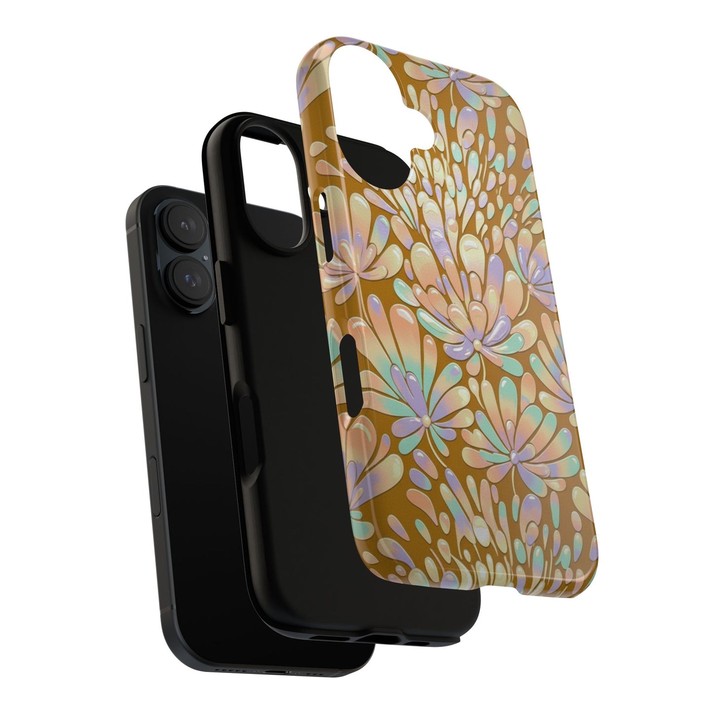 Floral Burst Tough Phone Case – Gold Pastel Botanical Protection