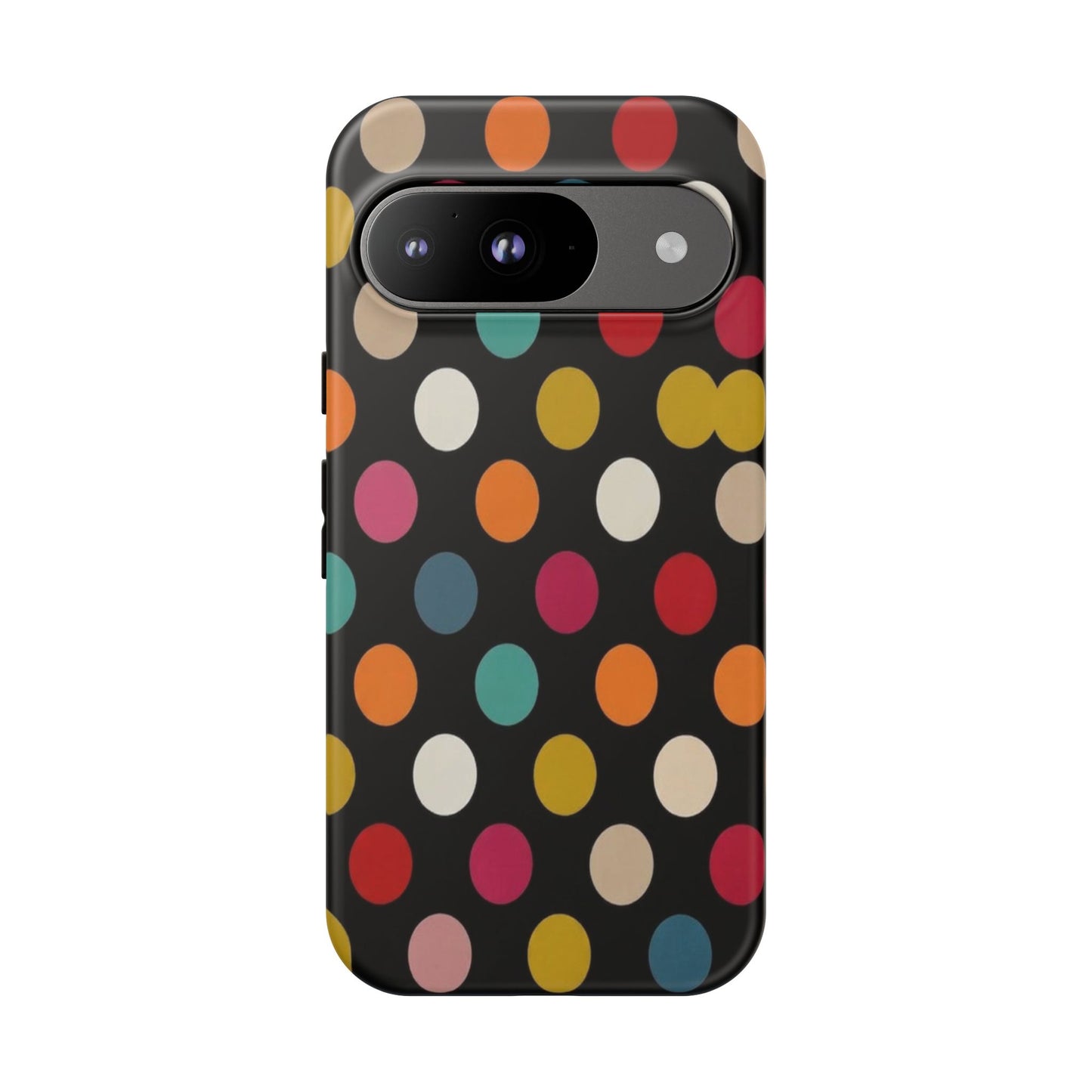 Polka Dot Tough Phone Case – Colorful Retro Dots on Black