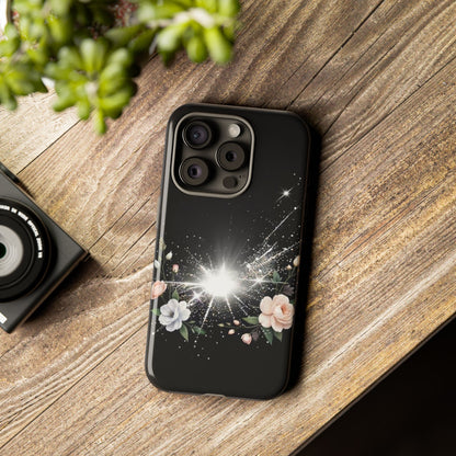 Floral Burst Phone Case — Protective Black Sparkle Design