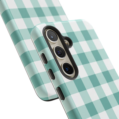 Mint Green Buffalo Check Tough Phone Case — Durable Plaid Protective Cover