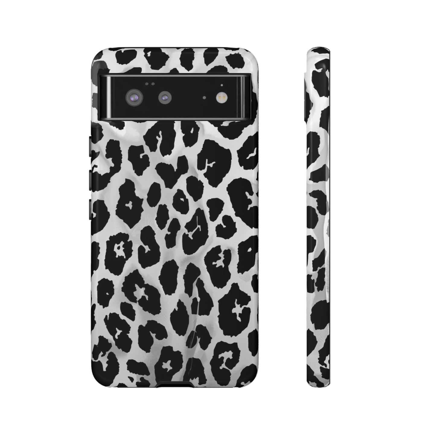Leopard Print Tough Phone Case – Black & White Animal Pattern Protective Cover