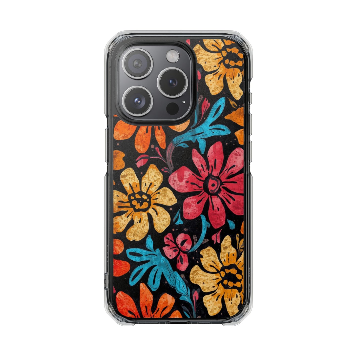 Clear Magnetic Phone Case — Retro Floral Pattern (Impact-Resistant)