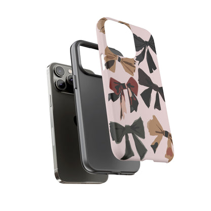 Bow Pattern Phone Case - Pink, Brown & Black Bows Protective Cover