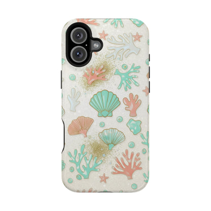 Sea Shells Magnetic Impact Phone Case — Pastel Coral & Teal Beach Design