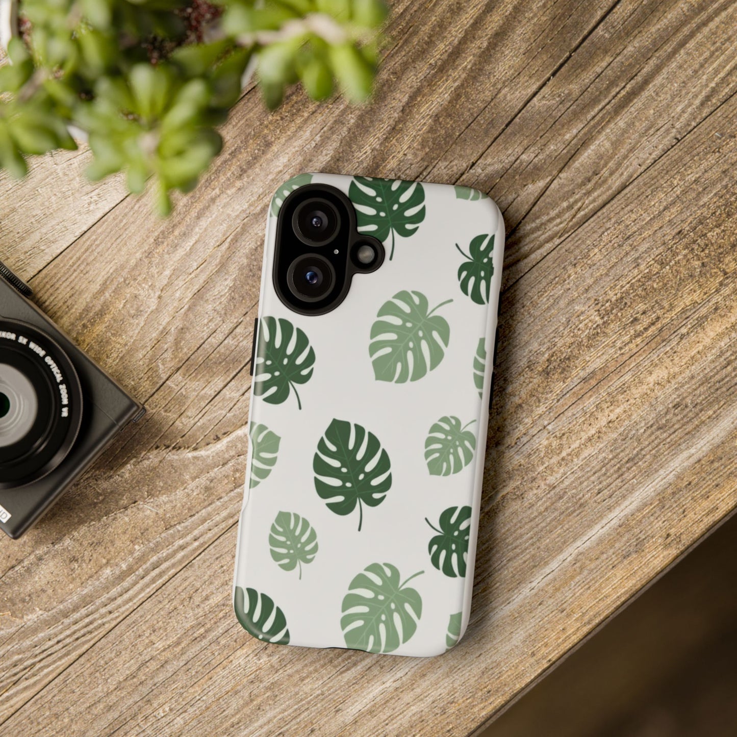 Monstera Leaf Tough Phone Case – Tropical Green Palm Pattern Protective Cover