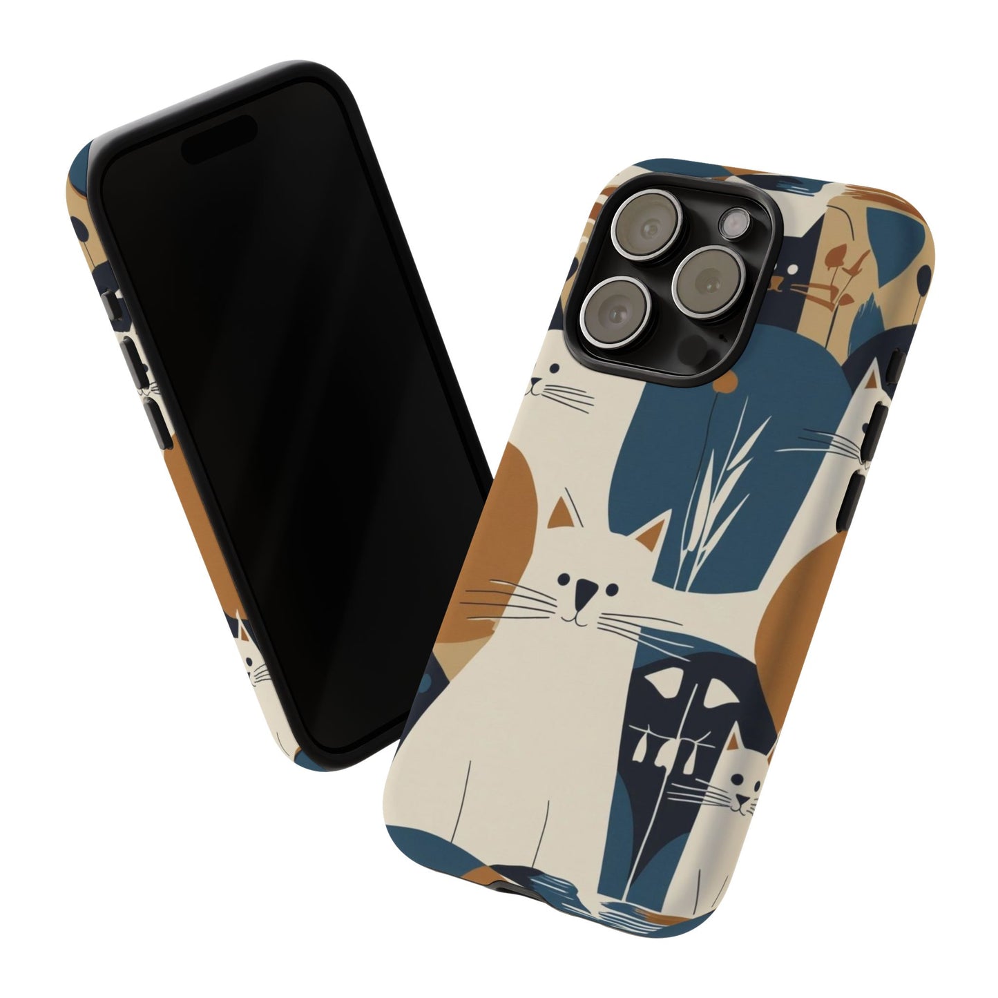 Cat Pattern Phone Case – Retro Abstract Cats Protective iPhone Cover