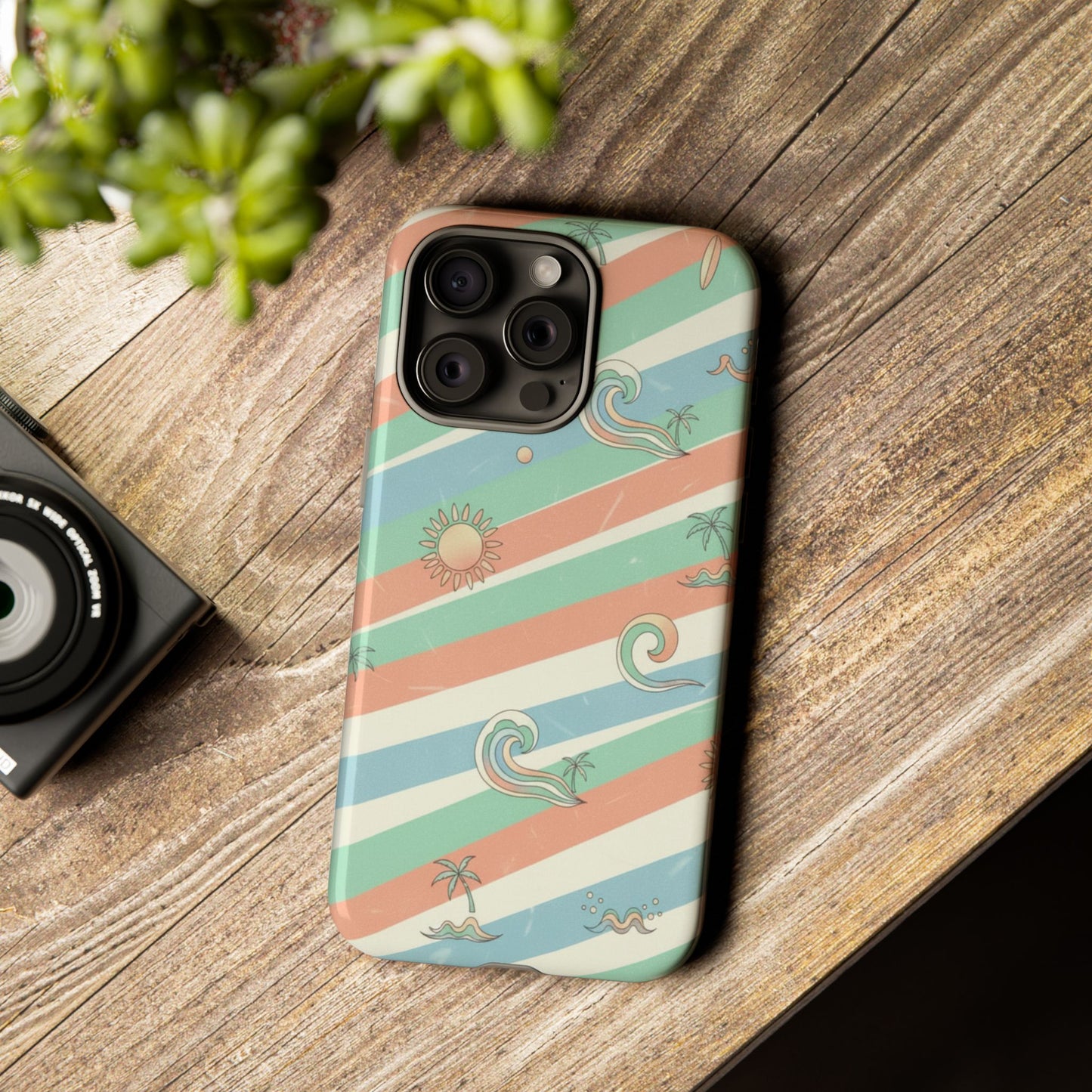 Surf Stripe Tough Phone Case — Retro Beach Waves Pattern