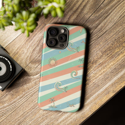 Surf Stripe Tough Phone Case — Retro Beach Waves Pattern