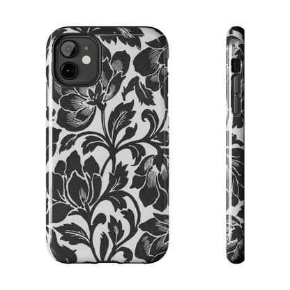 Tough Phone Case — Black & White Vintage Floral Protective Cover