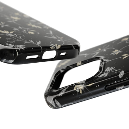 Floral Noir Tough Phone Case — Vintage Black Botanical Protective Cover