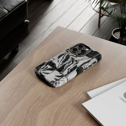 Monochrome Tile Floral Tough Phone Case