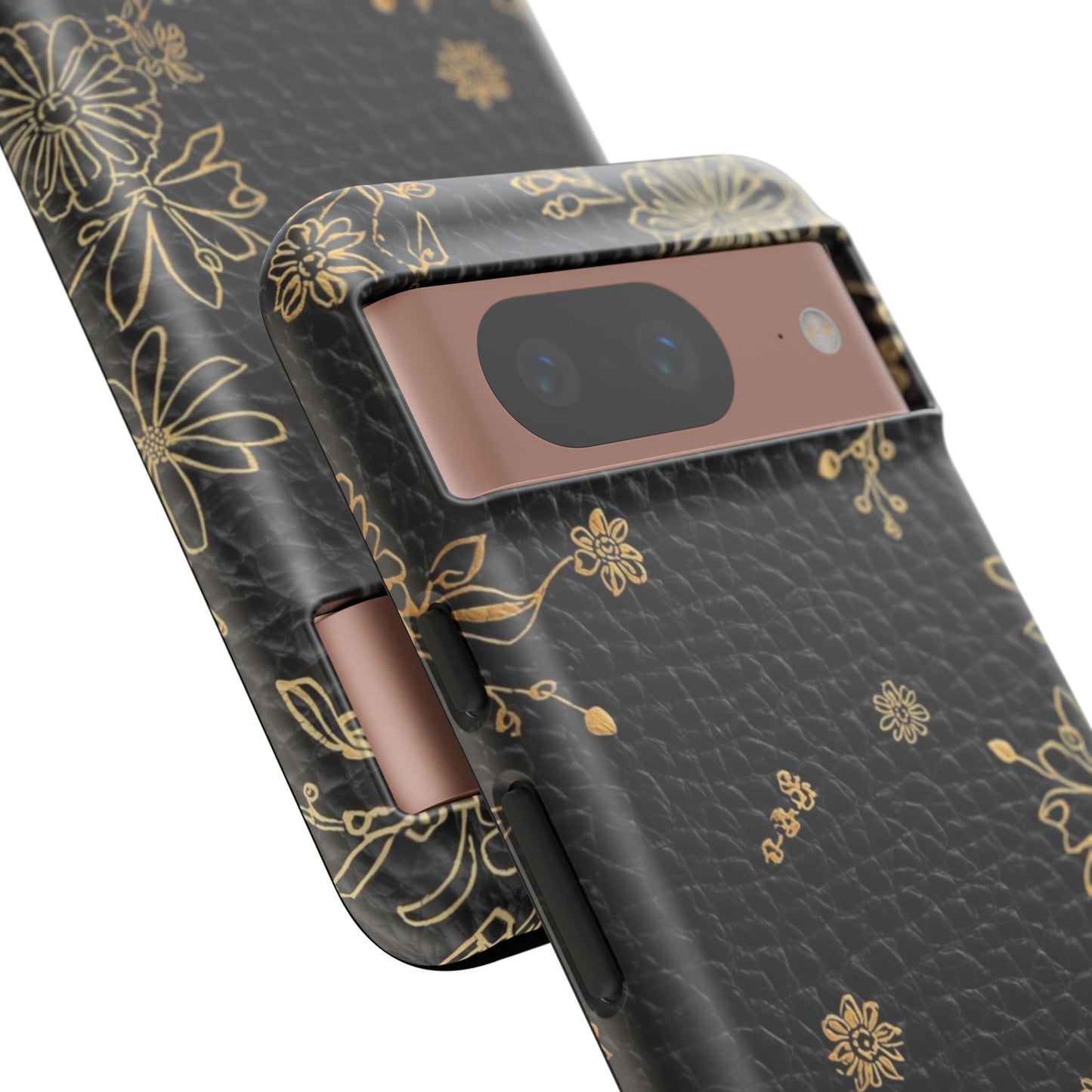 Floral Gold Foil Leather Texture Tough Phone Case