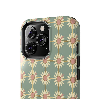 Daisy Pattern Tough Phone Case — Retro Floral Protective Cover