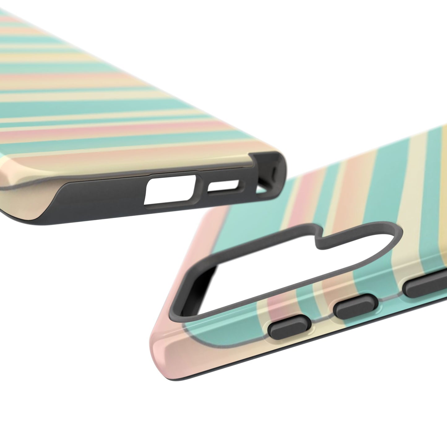 Pastel Striped Tough Phone Case — Mint, Peach & Cream Protective Cover